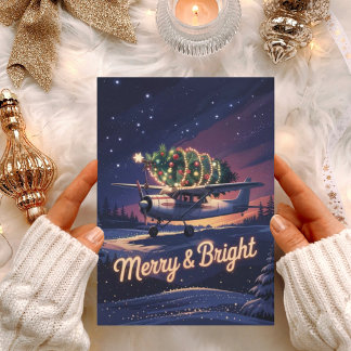 Cartes Pour Fêtes Annuelles Photo d'avion vintage et d'arbre de Noël drôle