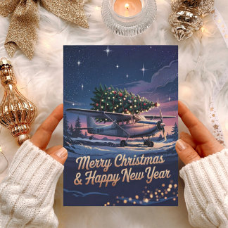 Cartes Pour Fêtes Annuelles Photo d'avion vintage et d'arbre de Noël Drôle