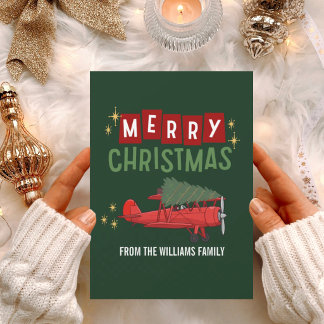 Cartes Pour Fêtes Annuelles Photo d'avion vintage et d'arbre de Noël Drôle