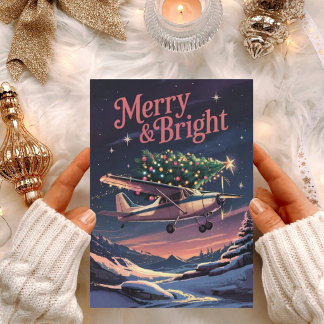 Cartes Pour Fêtes Annuelles Photo d'avion vintage et d'arbre de Noël drôle