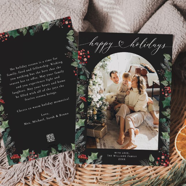 Cartes Pour Fêtes Annuelles Photo de baies botaniques noir et blanc  (Créateur téléchargé)