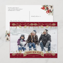 Cartes Pour Fêtes Annuelles Photo de baies de houx dorées rouges Bonne Année