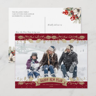 Cartes Pour Fêtes Annuelles Photo de baies de houx dorées rouges Bonne Année