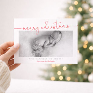 Cartes Pour Fêtes Annuelles PHOTO DE BÉBÉ calligraphie moderne joyeux Noël rou