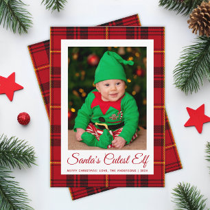 Cartes Pour Fêtes Annuelles Photo de bébé en rouge tartan lutin préféré du Pèr