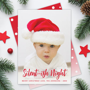 Cartes Pour Fêtes Annuelles Photo de bébé Nuit Silencieuse-ish Rouge Drôle de
