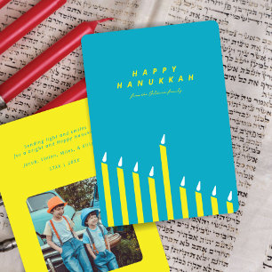 Cartes Pour Fêtes Annuelles Photo de bougies de Hanukkah modernes sarcelle et
