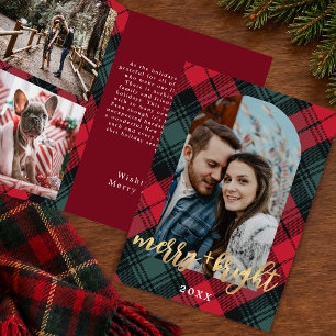 Cartes Pour Fêtes Annuelles Photo de cadre arqué Plaid Merry and Bright
