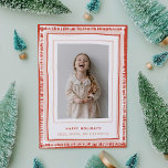 Cartes Pour Fêtes Annuelles Photo de cadre en aquarelle rouge et rose<br><div class="desc">Un cadre joliment dessiné à la main avec des détails d'aquarelle fait de ce carte photo de vacances un plaisir à ouvrir dans le courrier! Les tiques rouges le long du bord et les traits de pinceau rose aquarelle qui regardent à travers apportent joie et plaisir au cadre autour de...</div>