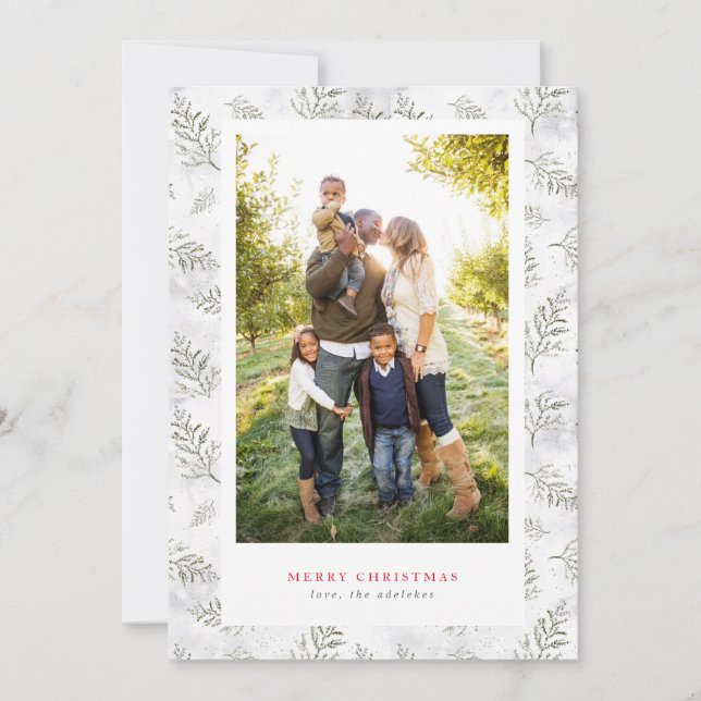 Cartes Pour Fêtes Annuelles Photo de cadre vert et blanc Feuille (Devant)