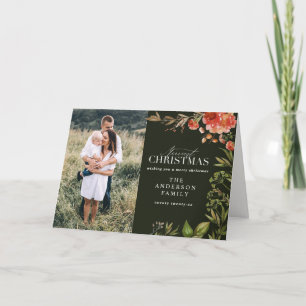 Cartes Pour Fêtes Annuelles Photo de cerf feuillage rustique de Noël rouge et 