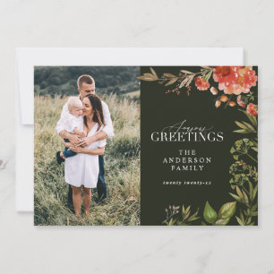 Cartes Pour Fêtes Annuelles Photo de cerf feuillage rustique de Noël rouge et 