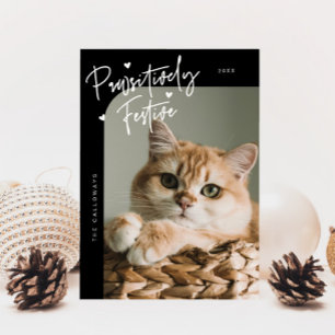 Cartes Pour Fêtes Annuelles Photo de chat festif de façon pédestre Noël noir
