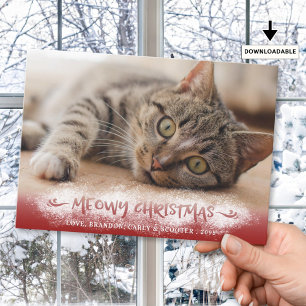 Cartes Pour Fêtes Annuelles Photo de chat NOËL MIAOU Neige Rouge