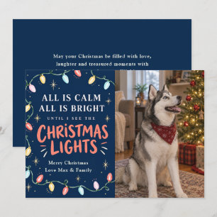 Cartes Pour Fêtes Annuelles Photo de chat ou de chien avec des lumières de Noë