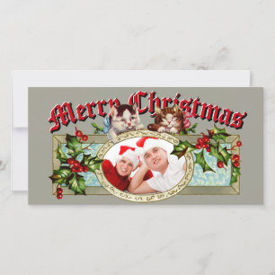 Cartes Pour Fêtes Annuelles Photo de chatons vintage et baies de houx de Noël