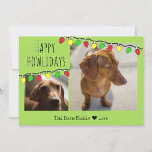 Cartes Pour Fêtes Annuelles Photo de chien avec lumières à cordes Joyeux Howli
