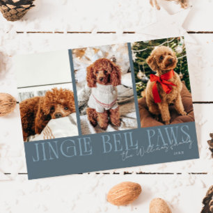 Cartes Pour Fêtes Annuelles Photo de chien Jingle Bell Paws Noël Bleu Ardoise