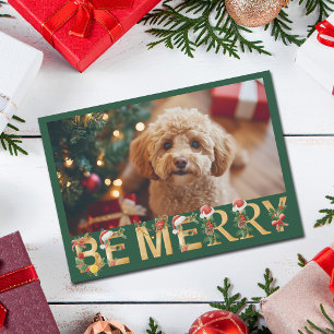Cartes Pour Fêtes Annuelles Photo de chien mignon Noël Soyez joyeux Animal de