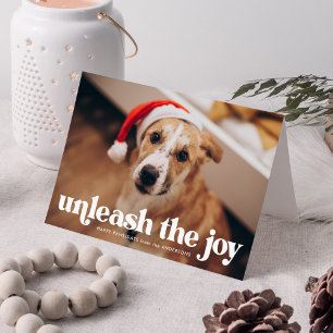 Cartes Pour Fêtes Annuelles Photo de chien Navy Unleash the Joy