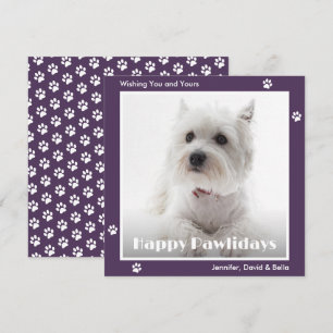 Cartes Pour Fêtes Annuelles Photo de chien Westie Empreintes de pattes Violet