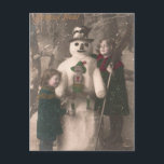 Cartes Pour Fêtes Annuelles Photo de Christmas Girls et Snowman Vintage<br><div class="desc">A charming antique 1910 French Christmas photo postcard of two pretty,  adorable little girls happily hugging and posing with their solive snowman friend,  as snow flow down upon them. Wishing a Joyeux Noel.</div>