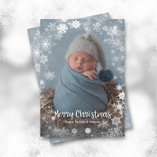 Cartes Pour Fêtes Annuelles Photo de Christmas Snowflakes Birth Announligne (Créateur téléchargé)