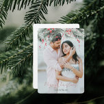Cartes Pour Fêtes Annuelles Photo de couple au pin aquarelle arrondi<br><div class="desc">Carte de Noël avec photo de feuillage de pin aquarelle arrondi</div>