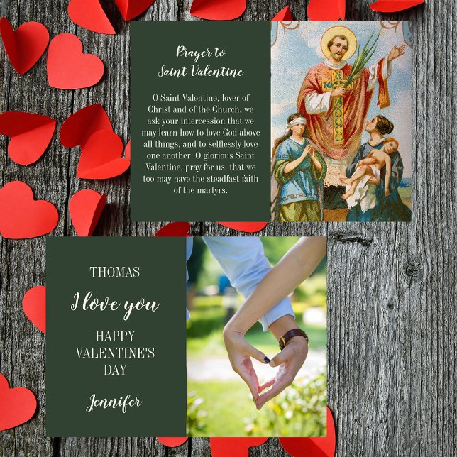 Cartes Pour Fêtes Annuelles Photo de couple catholique Saint-Valentin (Religious Christian Traditional Catholic Saint Valentine's Day Photo Prayer Greetings Holiday Card)