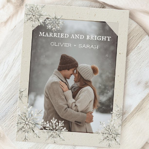 Cartes Pour Fêtes Annuelles Photo de couple lumineux et marié flocon cosy