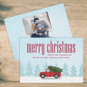 Cartes Pour Fêtes Annuelles Photo de dos de camion rouge vintage joyeux Noël