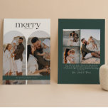 Cartes Pour Fêtes Annuelles Photo de double arche vert forêt<br><div class="desc">Cette carte plate double face de Noël comporte une typographie moderne,  deux photos en arche et un collage de 3 photos au dos. Insérez vos photos préférées,  ajoutez une touche personnelle avec votre propre message sincère,  et personnalisez-le à votre goût. Photos par prostooleh / Freepik.</div>