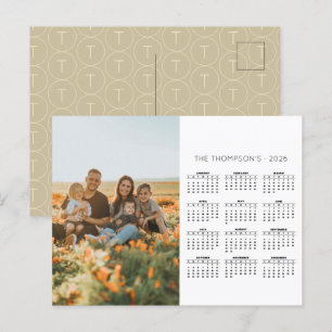 Cartes Pour Fêtes Annuelles Photo de famille 2026 Calendrier 12 Mois Monogramm
