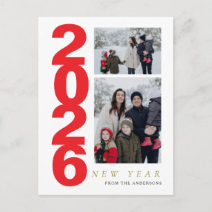 Cartes Pour Fêtes Annuelles Photo de famille 2 Bonne Année Minimaliste Élégant