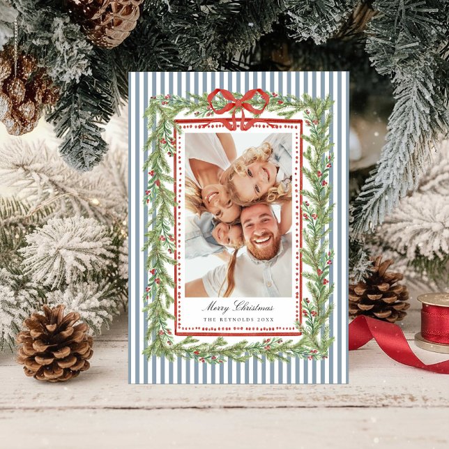 Cartes Pour Fêtes Annuelles Photo de famille à Noël avec un nœud côtier chic (Créateur téléchargé)