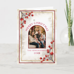 Cartes Pour Fêtes Annuelles Photo de famille aux baies rouges élégantes pour N