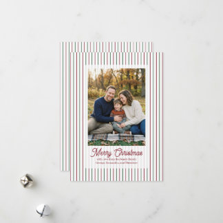 Cartes Pour Fêtes Annuelles Photo de famille avec rayures de Noël et texte rou