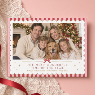Cartes Pour Fêtes Annuelles Photo de famille avec un magnifique nœud rouge et