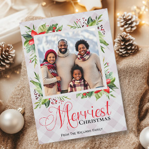 Cartes Pour Fêtes Annuelles Photo de famille avec un script à carreaux de Noël