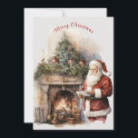 Cartes Pour Fêtes Annuelles Photo de famille Cheminée Santa Claus Snowflakes<br><div class="desc">Père Noël debout à côté d'une cheminée lisant une lettre. La cheminée torride est décorée d'un beau sapin de Noël,  et possède du bois et des outils pour garder le feu en marche. Changez de photo de votre portrait de famille préféré, </div>