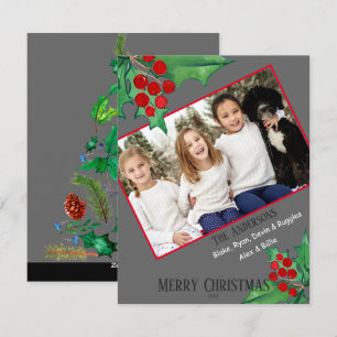Cartes Pour Fêtes Annuelles Photo de famille chic Aquarelle Noël Holly