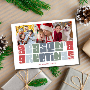 Cartes Pour Fêtes Annuelles Photo de famille Coloré Retro Noël vacances