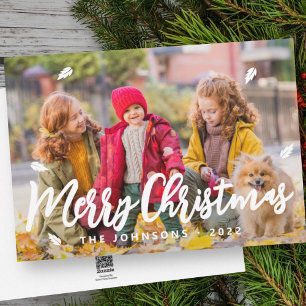 Cartes Pour Fêtes Annuelles Photo de famille de feuilles de voeux simple et mo