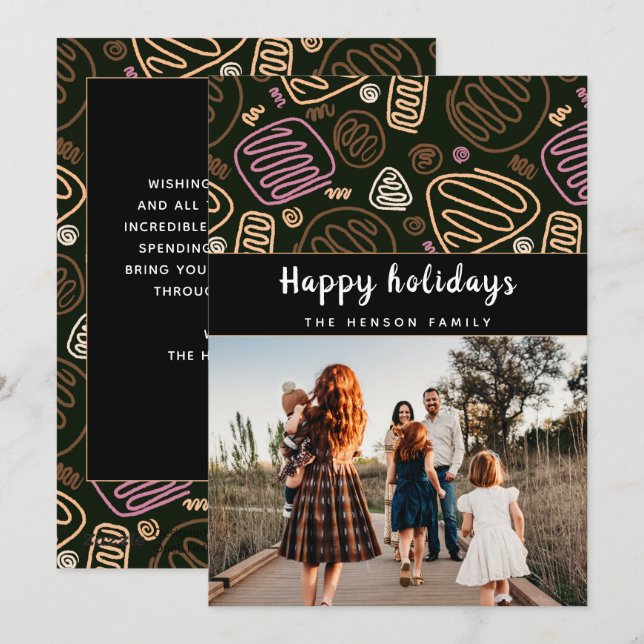 Cartes Pour Fêtes Annuelles Photo de famille de Noël à une ligne artistique ro (Devant / Derrière)