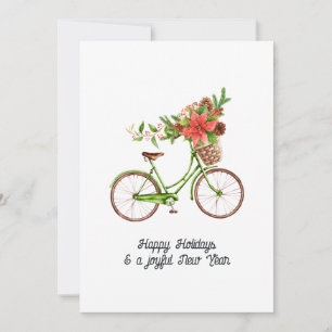 Cartes Pour Fêtes Annuelles Photo de famille de Noël à vélo floral aquarelle