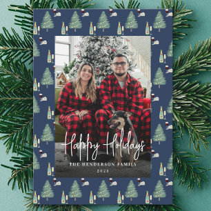 Cartes Pour Fêtes Annuelles Photo de famille de Noël Arbre aquarelle & Lumière