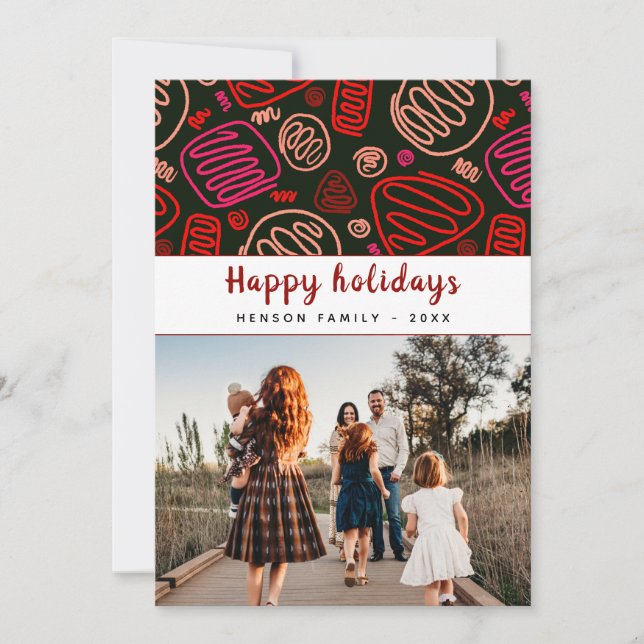 Cartes Pour Fêtes Annuelles Photo de famille de Noël au style de ligne continu (Devant)