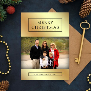Cartes Pour Fêtes Annuelles Photo de famille de Noël avec feuille d'or fausse