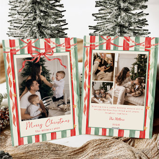 Cartes Pour Fêtes Annuelles Photo de famille de Noël avec un nœud rayé vintage