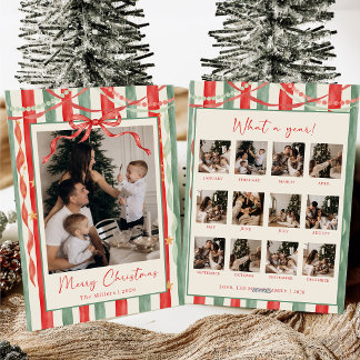 Cartes Pour Fêtes Annuelles Photo de famille de Noël avec un nœud rayé vintage